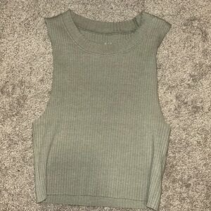 Olive Green Sleeveless Ribbed Top